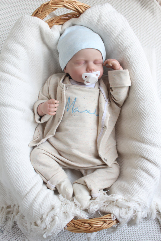 Personalisierbares Babyset aus French Terry mit Latzhose & Cardigan