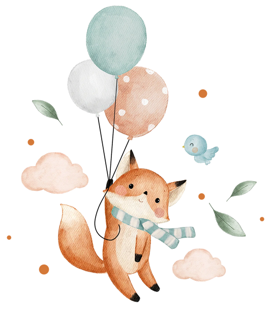 Süßes Bügelbild Fuchs mit Ballons – DIY Textildruck für Kinderkleidung, einfach aufbügeln