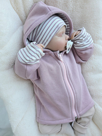 Übergangsjacke für Babys und Kinder aus Sweatstoff mit individueller Applikation und Reißverschluss in Rosa