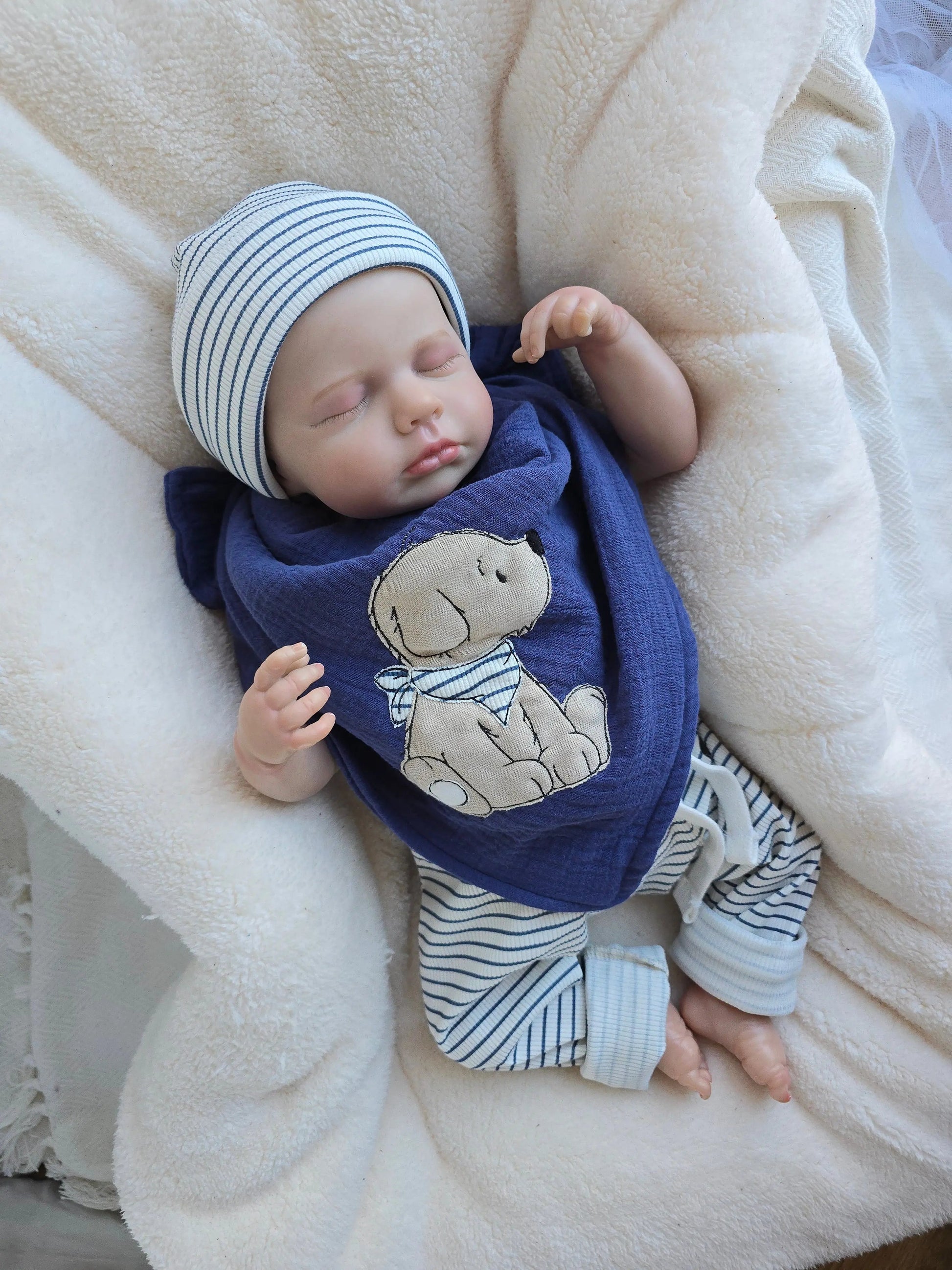3-teiliges Baby Set aus Ripp-Jersey & Musselin mit Leggings, Mütze & Halstuch