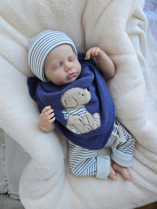 3-teiliges Baby Set aus Ripp-Jersey & Musselin mit Leggings, Mütze & Halstuch