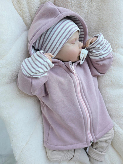 Übergangsjacke für Babys und Kinder aus Sweatstoff mit individueller Applikation und Reißverschluss in Rosa