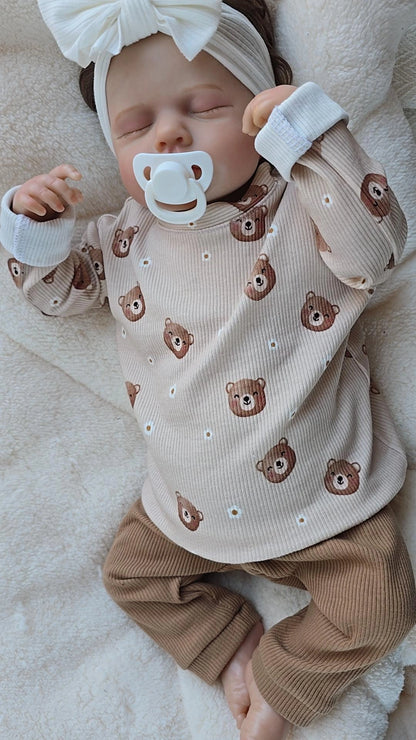 Baby-Set ‚Flower Bear‘ – Zweiteiliges Outfit für Neugeborene und Kleinkinder mit süßem Bären- und Blumenmotiv