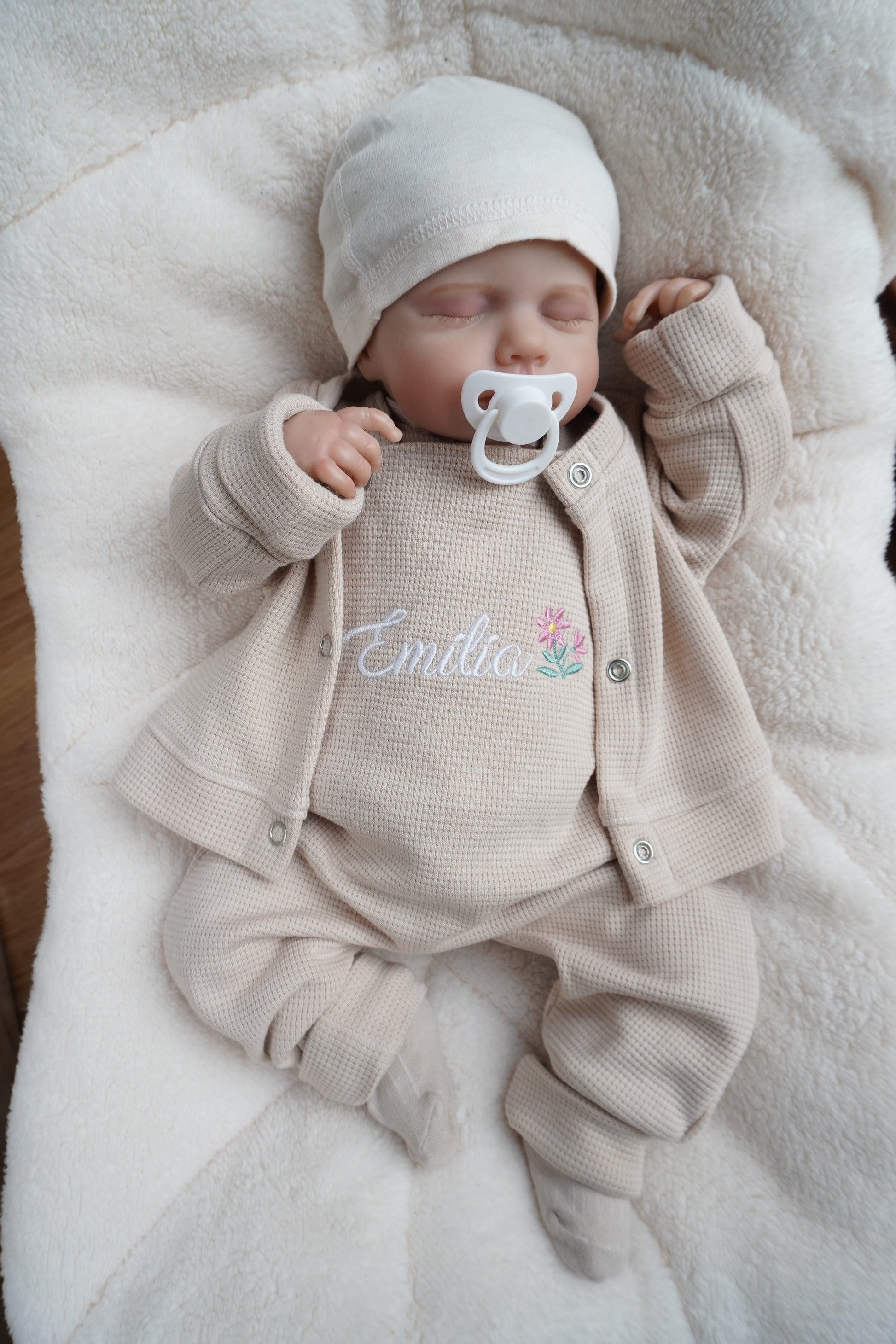 Individuell bestickbares Baby-Set mit Blume | Waffelstrick - Myawi-Kids