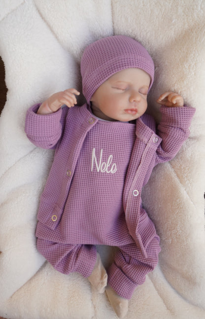 Individuell bestickbares Baby-Set 3 tlg.| Waffelstrick - Myawi-Kids